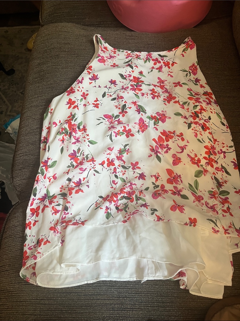 Floral White Layered Camisole with Pink Red Blooms